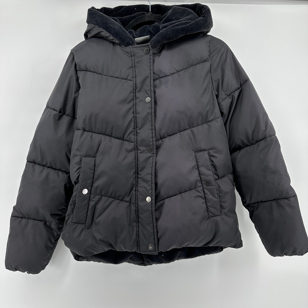 32 Degrees Heat Women's Black Chevron Quilted Puffer Jacket Plush Lined Hood S - Picture 2 of 9